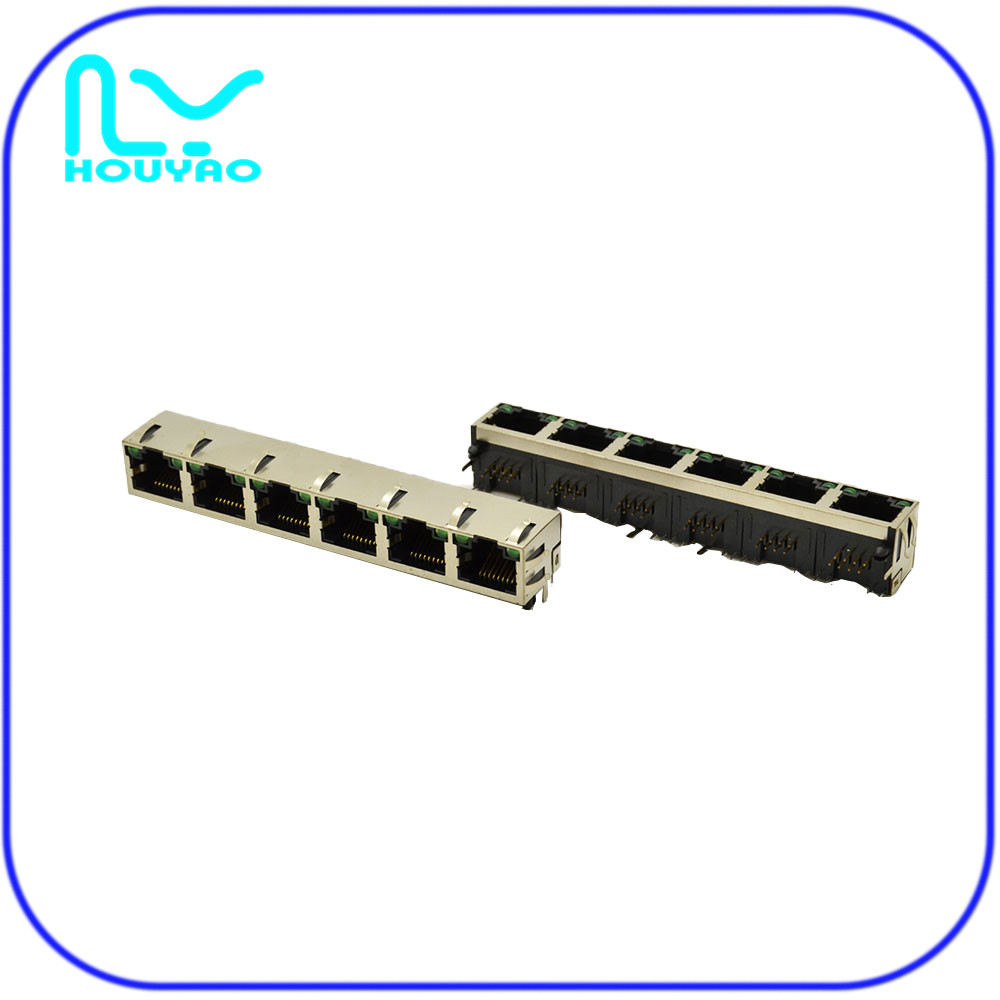 RJ45 1*6-LED with light left yellow right green with three sides